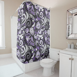 Paars Wit Zwart Paisleyprint Douchegordijn