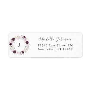 Paars & Witte Bloem Initial Retouradres Etiket