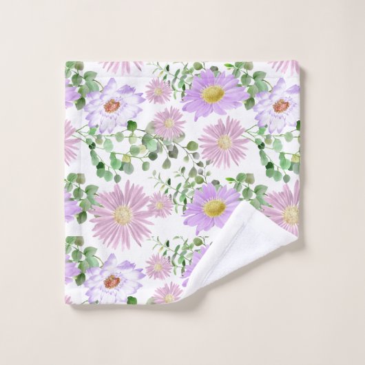 Paars Witte Bloemige Eucalyptus Groene Elegante Bad Handdoek (Wasdoekje)