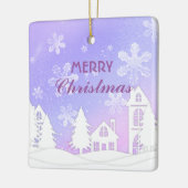 Paars Witte Huis Snowflakes Nieuwjaar 2023 Keramisch Ornament (Links)