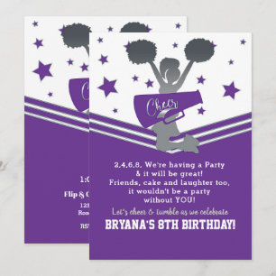 Paars & Witte Sterren Cheer Cheerleading Feest Kaart