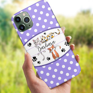 Paars & witte stippen, knuffelbare katjes custom iPhone 13 hoesje