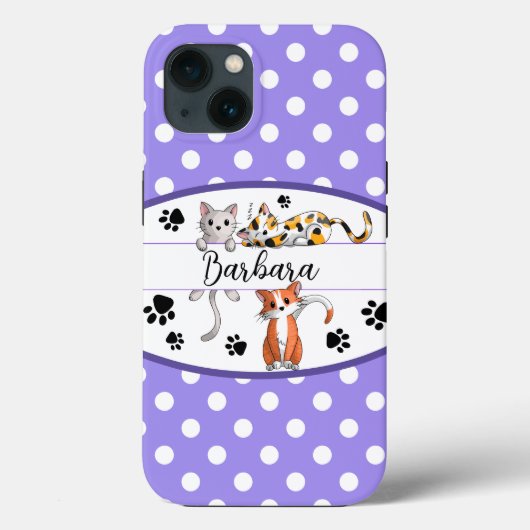 Paars & witte stippen, knuffelbare katjes custom Case-Mate iPhone case (Achterkant)