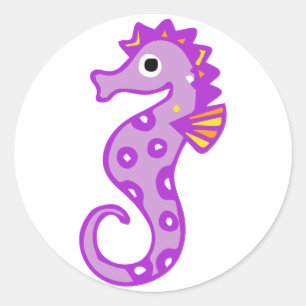 Paars zeepaardje ronde sticker