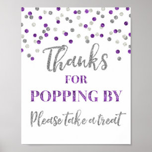Paars Zilver Confetti Bedankt voor langskomen Bord Poster