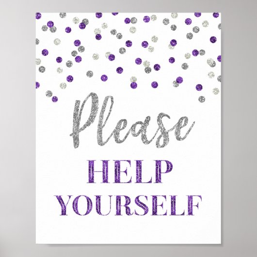 Paars Zilver Confetti Help Uzelf Bord Poster (Voorkant)