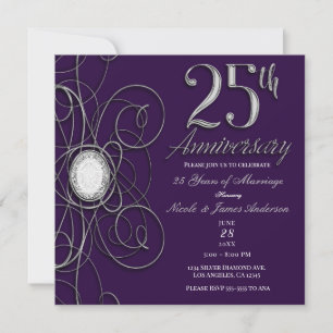 Paars & Zilver Diamant 25 25ste Jubileumfeest Kaart
