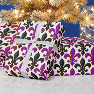 Paars Zwart Barok Fleur-de-lis Patroon Ontwerp Cadeaupapier