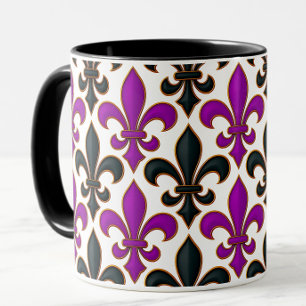 Paars Zwart Barok Fleur-de-lis Patroon Ontwerp Mok