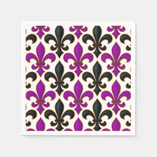 Paars Zwart Barok Fleur-de-lis Patroon Ontwerp  Servet
