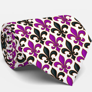 Paars Zwart Barok Fleur-de-lis Patroon Ontwerp  Stropdas