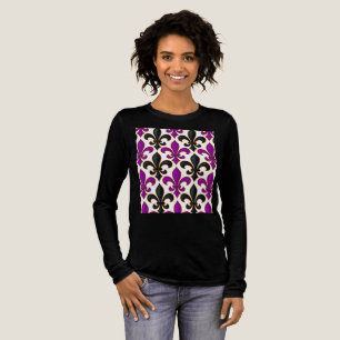 Paars Zwart Barok Fleur-de-lis Patroon Ontwerp Tri-Blend Shirt