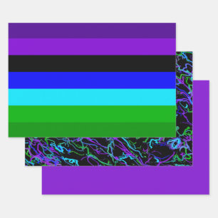 Paars, zwart, blauw en groen inpakpapier vel