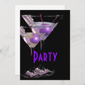 Paars zwart elegant feest kaart (Voorkant / Achterkant)