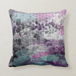 Paars zwart en Aqua Floral Monoprint Pillow Kussen