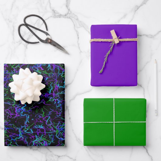 Paars, zwart en groen inpakpapier vel (Voorkant)