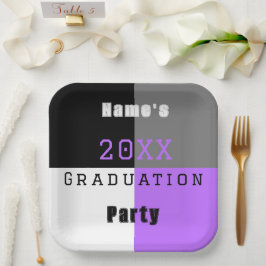 Paars zwart en wit aangepast afstudeerfeest papieren bordje
