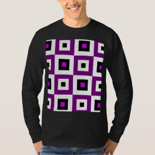 Paars Zwart en Wit Geruit Vierkant Patroon T-shirt
