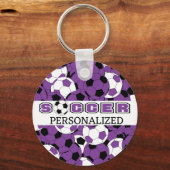 Paars, zwart en wit Voetbal personaliseren Sleutelhanger (Voorkant)