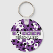 Paars, zwart en wit Voetbal personaliseren Sleutelhanger (Achterkant)