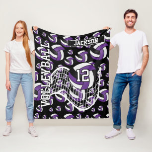 Paars, zwart en wit Volleybalpatroon Fleece Deken