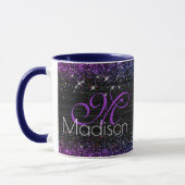 Paars zwart geborsteld metaal glitter monogram mok (Links)