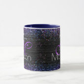 Paars zwart geborsteld metaal glitter monogram mok (Midden)