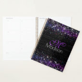 Paars zwart geborsteld metaal glitter monogram planner (Display)