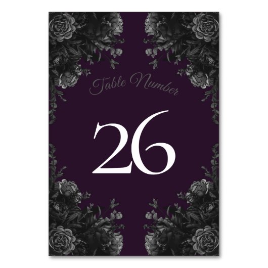 Paars zwart grijs Roos Gothic Wedding Table Number Kaart (Achterkant)