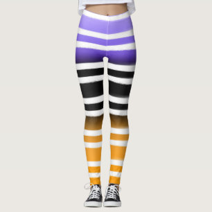 Paars Zwart Oranje Verfkwast Halloween Leggings
