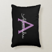 Paars zwart Script Girly Monogram Naam Accent Kussen (Voorkant(Verticaal))