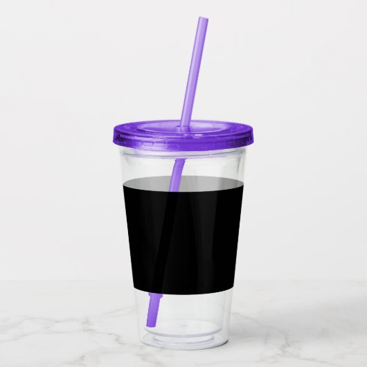 Paars zwart Script Girly Monogram Naam Acryl Drinkbeker (Achterkant)