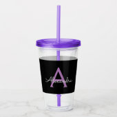 Paars zwart Script Girly Monogram Naam Acryl Drinkbeker (Voorkant)
