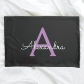 Paars zwart Script Girly Monogram Naam Kussensloop