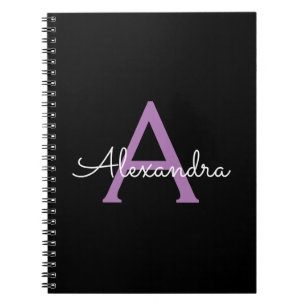Paars zwart Script Girly Monogram Naam Notitieboek