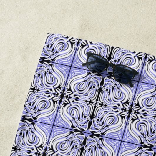 Paars zwart-wit, Abstract, herhaal patroon Strandlaken (In situ)