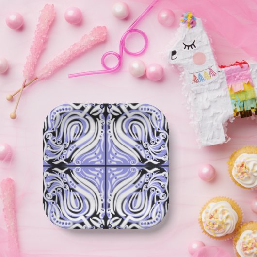 Paars zwart wit Abstract patroon Papieren Bordje (Feest)