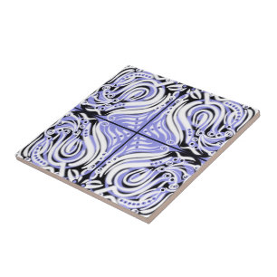 Paars Zwart Wit Gebogen Abstract Patroon Tegeltje