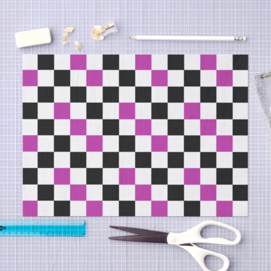 Paars Zwart Wit Geruit Patroon Ontwerp Tissuepapier (Craft)