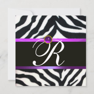 PAARS ZWART WIT ZEBRA FUR MONOGRAAM, amethist Kaart