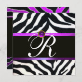 PAARS ZWART WIT ZEBRA FUR MONOGRAM , amethist Kaart (Voorkant / Achterkant)