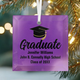 Paars Zwarte Afgestudeerde Gepersonaliseerde Afstu Glas Ornament