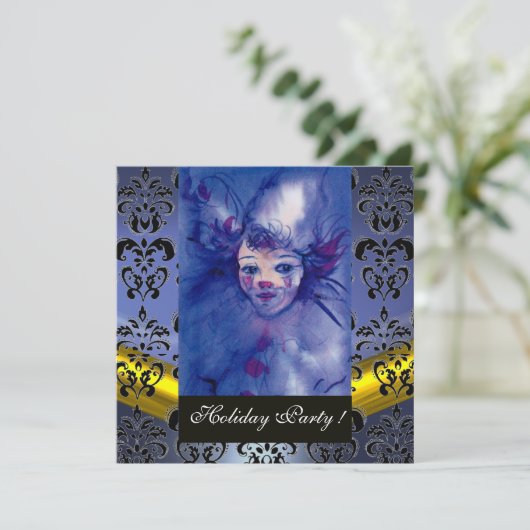 Paars, ZWARTE DAMASKMONOGRAM blauwe topaz Kaart (Staand voorkant)