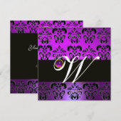 PAARS ZWARTE DAMAST MONOGRAM AMETHYST ZILVER METAA KAART (Voorkant / Achterkant)