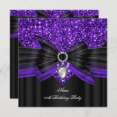 Paars zwarte glitter Birthday Party Diamond Kaart (Voorkant / Achterkant)