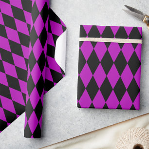 Paars Zwarte Harlekijn Diamanten Dambord Patroon  Cadeaupapier