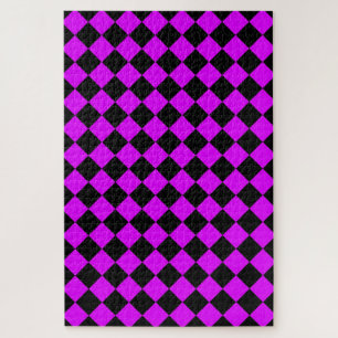 Paars Zwarte Ruitjes Diamant Patroon Legpuzzel