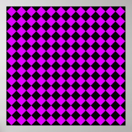 Paars Zwarte Ruitjes Diamant Patroon Poster