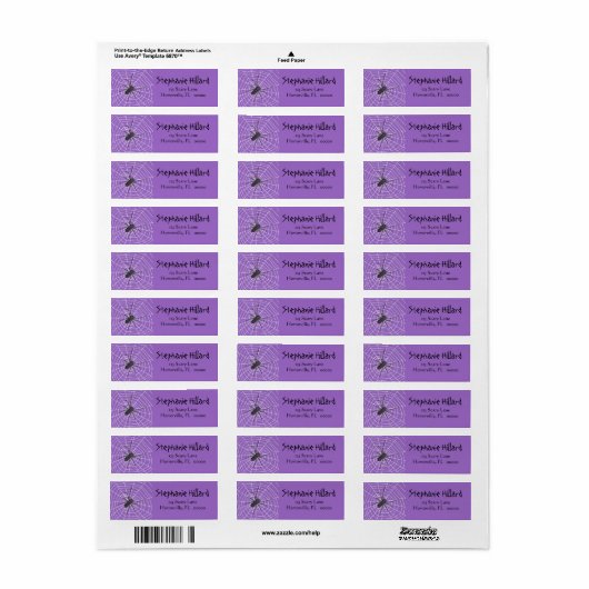Paars/Zwarte Spider Halloween Etiket (Full Sheet)