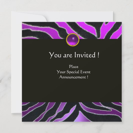 PAARS ZWARTE WITTE ZEBRA MONOGRAM, amethyst Kaart (Achterkant)